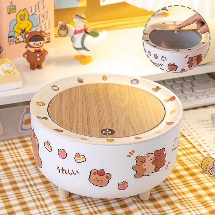 Kawaii Style Desktop Garbage Can Table Cute Mini Cover Storage Box Small Paper Basket on the Desk wi