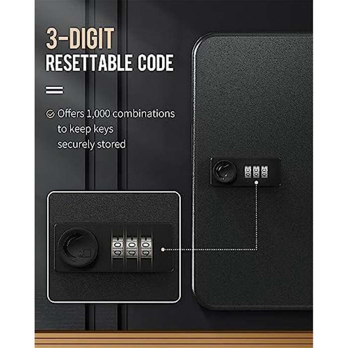 Key Cabinet with Combination Lock Wall-mounted Key Storage Box with Resettable Combination Black Dig