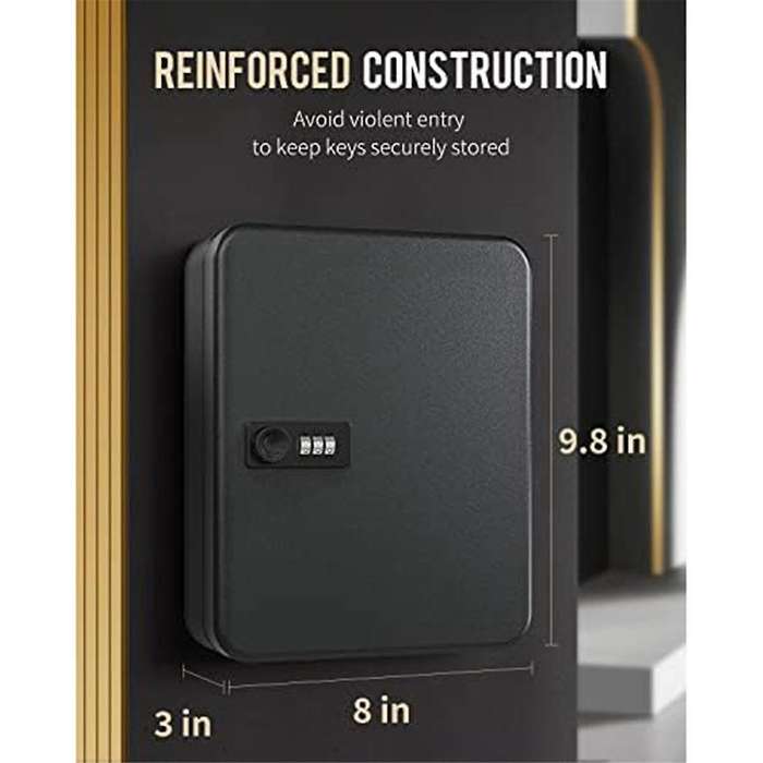Key Cabinet with Combination Lock Wall-mounted Key Storage Box with Resettable Combination Black Dig