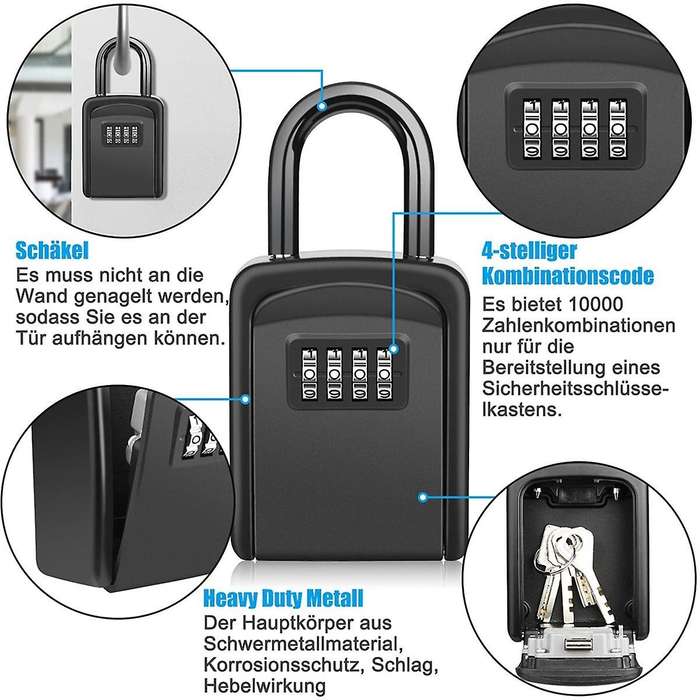 Key Safe with Shackle,Waterproof Key Cabinet Key Box for Outdoor Combination Key Safe for Home, Gara