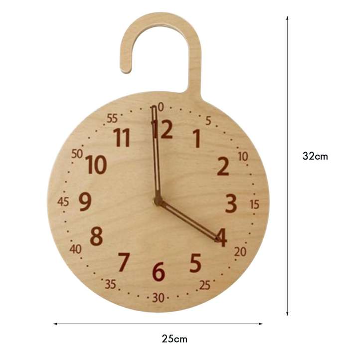 Kids Room Wood Round Wall Hanging Clock Nordic Hook Wall Clocks for Baby Boy Girl Room Decoration H
