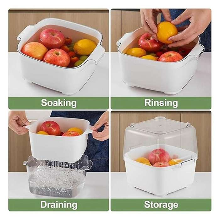 Kitchen Colanders Bowl Set Vegetable Washing Food Strainers 2 In 1 Double Layered Strainer Basket fo