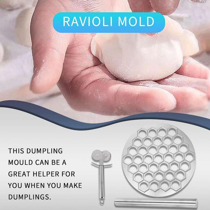 Kitchen DIY Tools 37 Holes Dumplings Maker Mold Aluminum Ravioli Mold Dough Cutter Rolling Pin Make