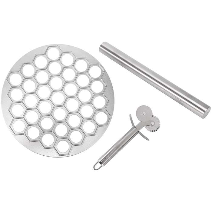 Kitchen DIY Tools 37 Holes Dumplings Maker Mold Aluminum Ravioli Mold Dough Cutter Rolling Pin Make