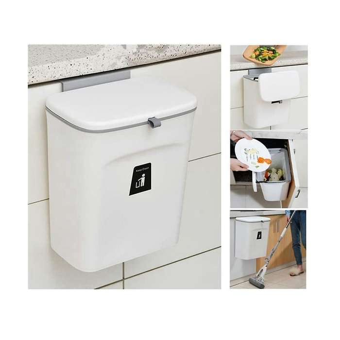 Kitchen Compost Bin, 9l Trash Bin, Countertop Or Under Sink, Hanging Small Trash Bin with Lid for B