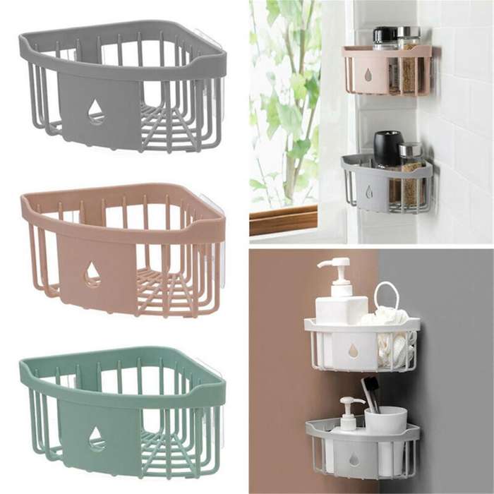 Kitchen Free Hole Shelf Bathroom Bathtub Wall Mounted Storage Rack Organizer Accessories Shower Corn