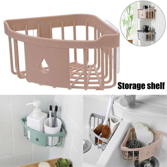 Kitchen Free Hole Shelf Bathroom Bathtub Wall Mounted Storage Rack Organizer Accessories Shower Corn