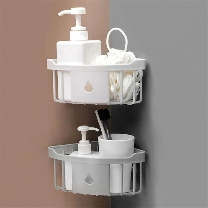 Kitchen Free Hole Shelf Bathroom Bathtub Wall Mounted Storage Rack Organizer Accessories Shower Corn