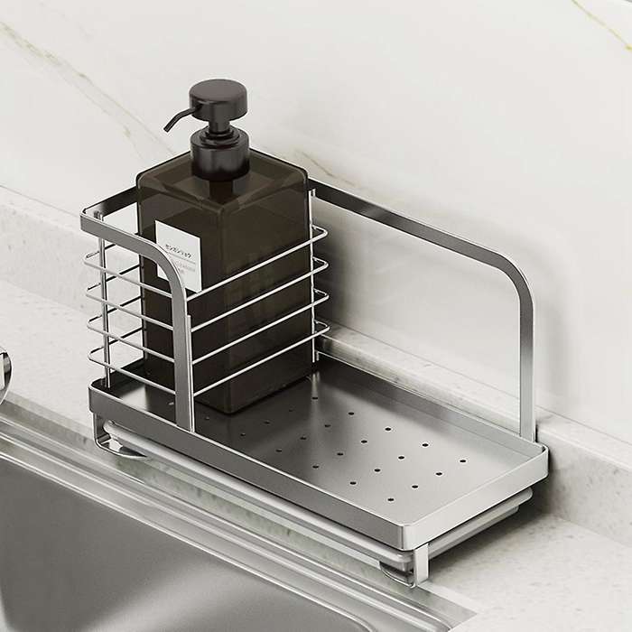 Kitchen Sink Sponge Holder Dish Brush Storage with Drain Tray, Countertop Sponge Brush Rags Soap Hol