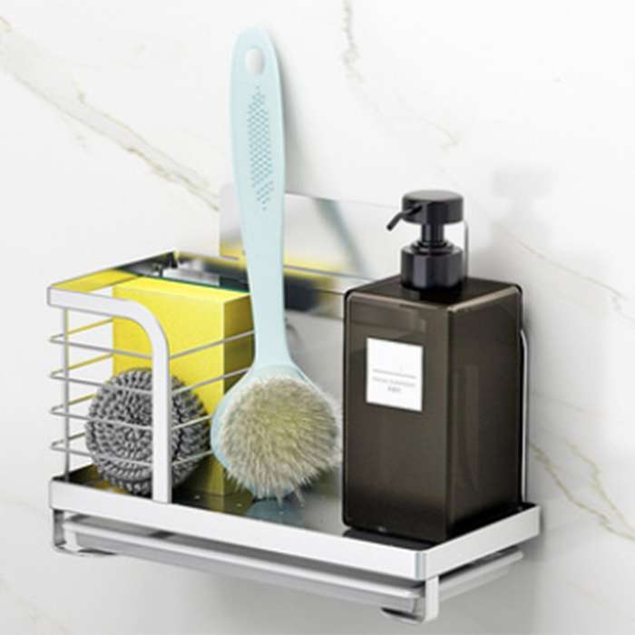 Kitchen Sink Sponge Holder Dish Brush Storage with Drain Tray, Countertop Sponge Brush Rags Soap Hol