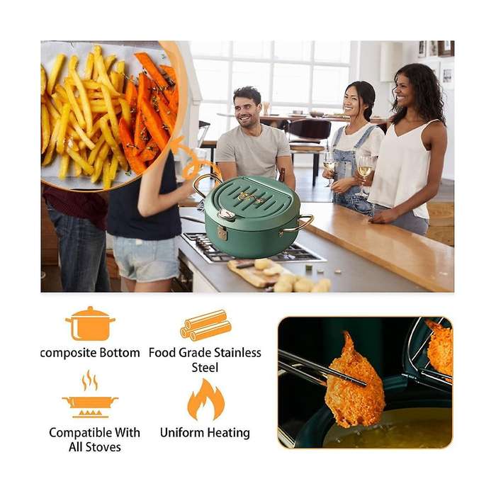 Kitchen Stainless Steel Deep Frying Pot Oil Fryer with A Thermometer and A Lid 304 Tempura Fryer Pa