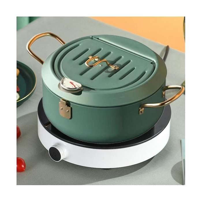 Kitchen Stainless Steel Deep Frying Pot Oil Fryer with A Thermometer and A Lid 304 Tempura Fryer Pa