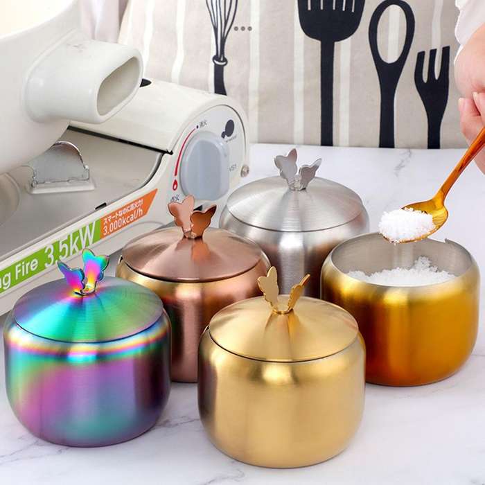 Kitchen Stainless Seasoning Condiment Pot Large Diameter Spice Salt Sugar Container Jar Tool with Li