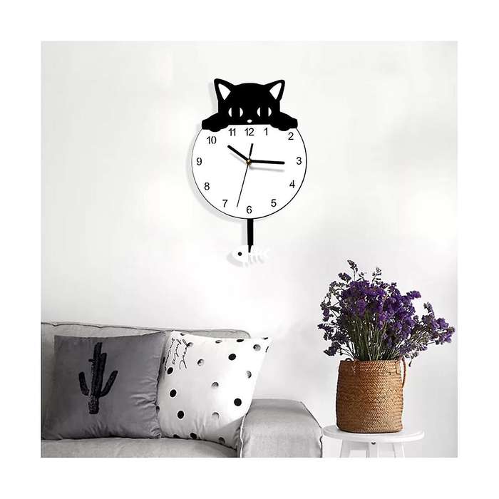 Kitten Home Decor Wall Clock Novelty Kitten and Fish Wall Clock Kitten Clock with Swinging Tail Gift