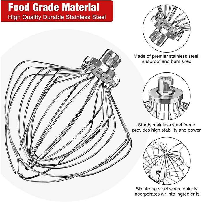 KN211WW Stainless Steel 11-Wire Whip Attachment for Bowl Lift Mixer 7QT Bowl Replacement Egg Beater