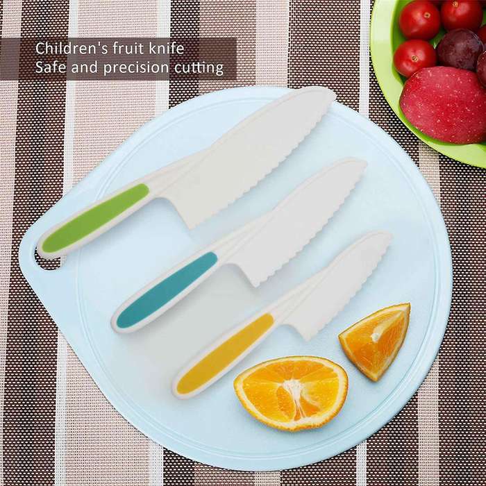 Knives for Kids 3-Piece Nylon Kitchen Baking Knife Set,Children's Cooking Knives Firm Grip, Serrated