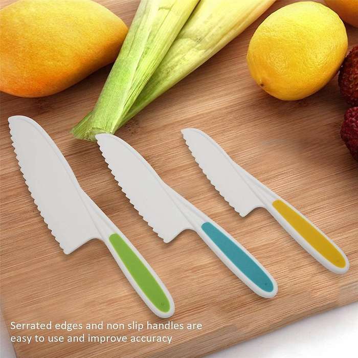 Knives for Kids 3-Piece Nylon Kitchen Baking Knife Set,Children's Cooking Knives Firm Grip, Serrated