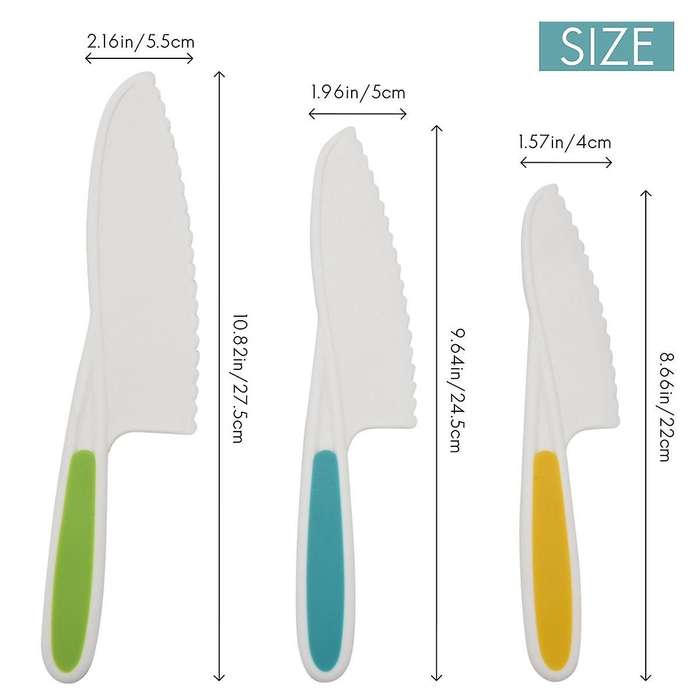 Knives for Kids 3-Piece Nylon Kitchen Baking Knife Set,Children's Cooking Knives Firm Grip, Serrated