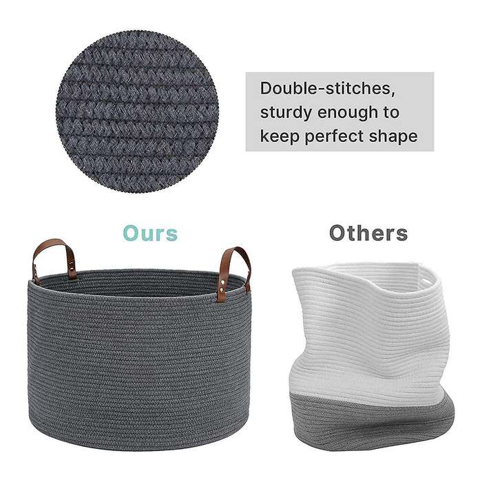Large Basket for Blanket Storage Basket Bins for Organizing Cotton Rope Woven Laundry Hamper Living