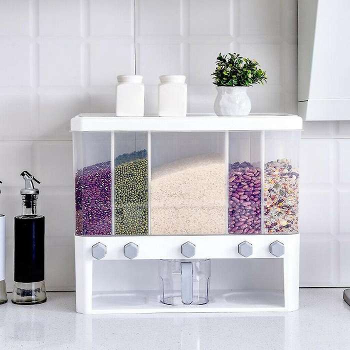 Large 5 In1 Countertop Rice Bucket Grain Dispenser Dry Food Storage Container