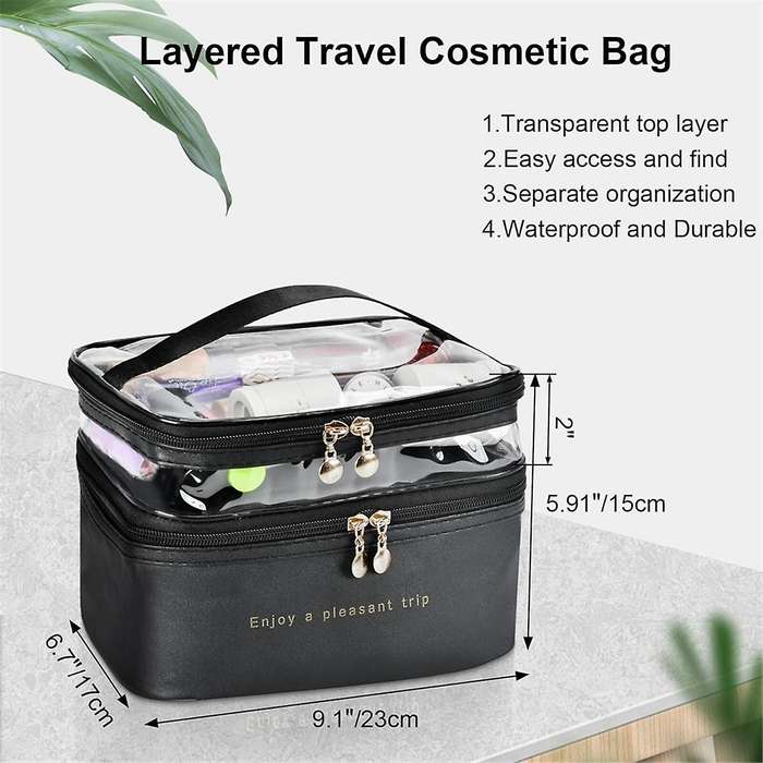 Large Layer Travel Makeup Bags,Clear Makeup Bag Organizer Skincare Bag Layer Makeup Organizer Bag Bl