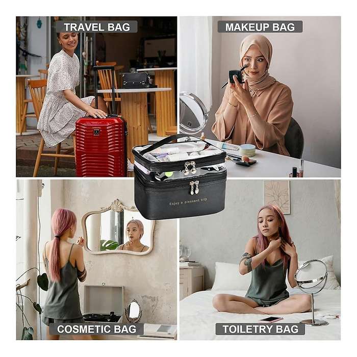 Large Layer Travel Makeup Bags,Clear Makeup Bag Organizer Skincare Bag Layer Makeup Organizer Bag Br