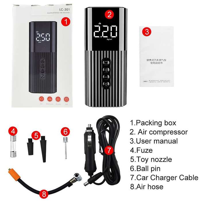 Lc-301 Intelligent Vehicle Wireless Air Pump Mini Air Pump Tire Inflator Cordless Portable Compress