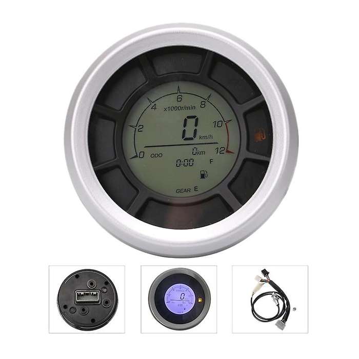 LCD Digital Speedometer,199Km/H 12000RPM Odometer Tachometer Cylinders Gear Tachometer Gauge for Uni