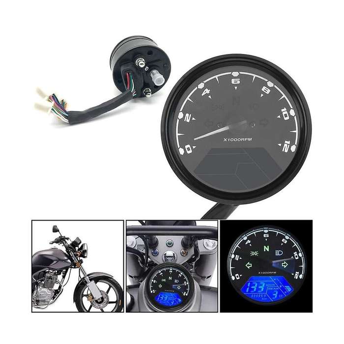 Lcd Digital Motorcycle Speedometer Tachometer Cafe Odometer 12000rpm