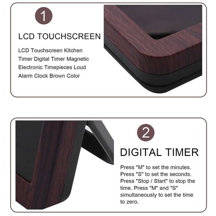 Lcd Touchscreen Kitchen Timer Digital Timer Magnetic Electronic Timepieces Loud Brown Color