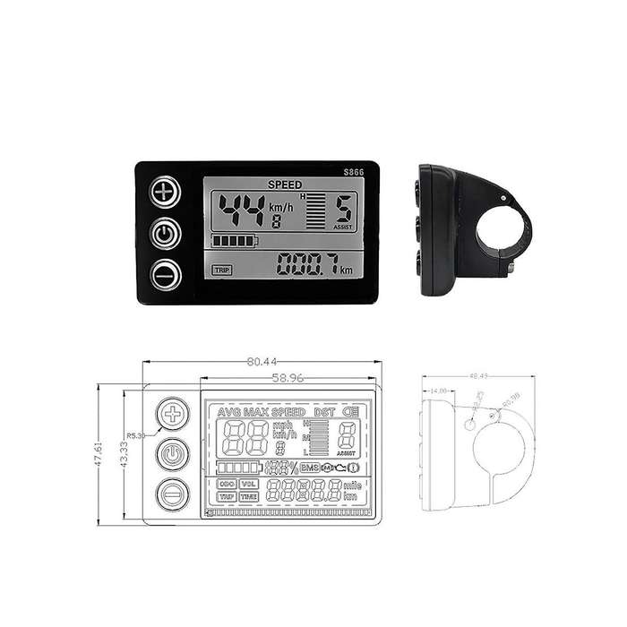 Lcd-s866 Electric Bike Lcd Display Meter 24v 36v 48v E-bike Control Panel with Waterproof Plug Ebik