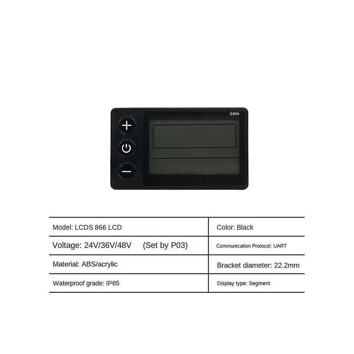 Lcd-s866 Electric Bike Lcd Display Meter 24v 36v 48v E-bike Control Panel with Waterproof Plug Ebik