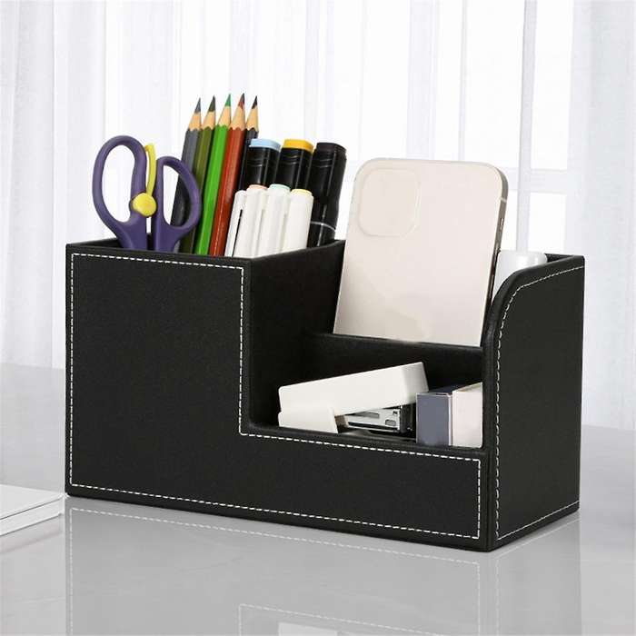 Leather Desk Organizer,office Supplies Holder Desktop Stationery Storage Box for Business Card, Pen