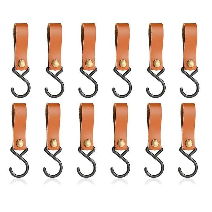 Leather Hooks for Clothes Rail, Multifunctional Hook with Leather Loop,Camping Hooks,Clothes Hooks f