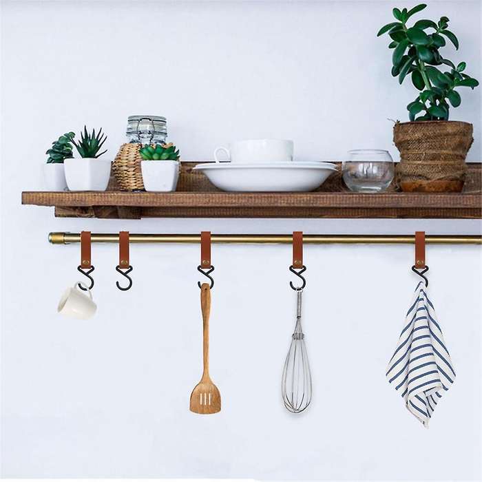 Leather Hooks for Clothes Rail, Multifunctional Hook with Leather Loop,Camping Hooks,Clothes Hooks f