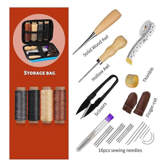 Leather Sewing Kit, Leather Working Tools and Supplies, Leather Working Kit Waxed Thread, Leather Up