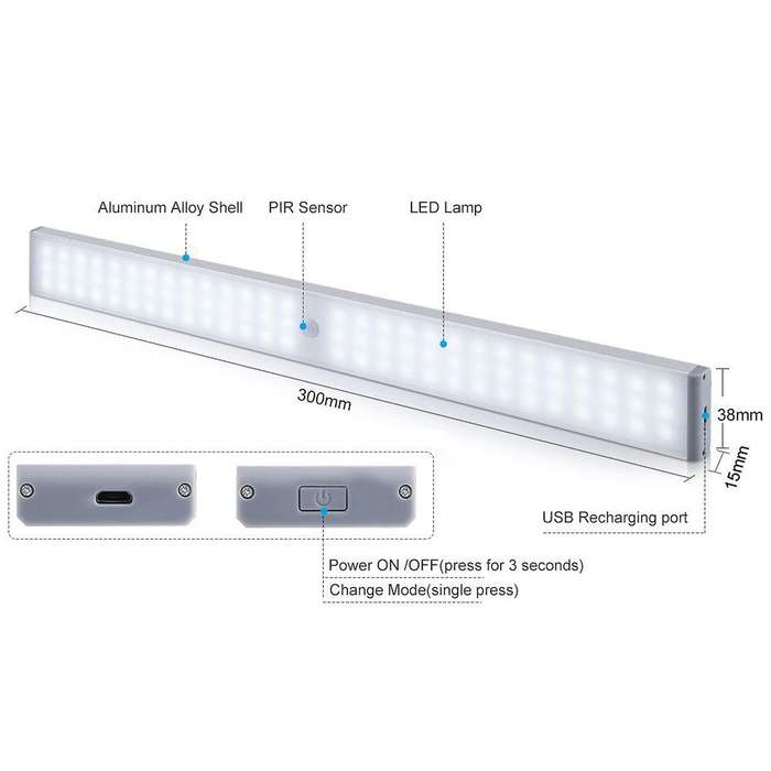 LED Closet Light,80 LED Rechargeable Motion Sensor Closet Light Under Cabinet-with Remote for Stairs