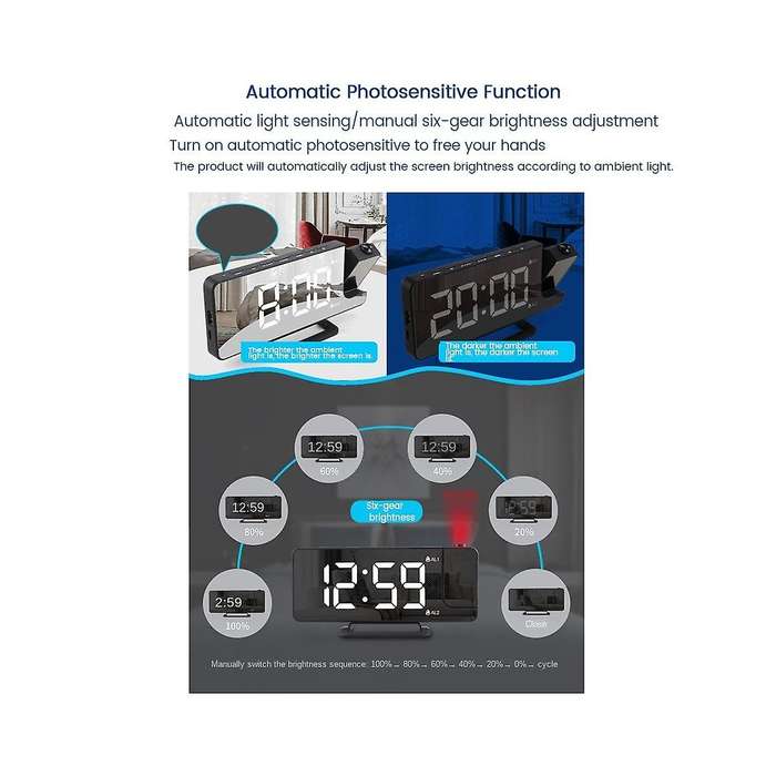 Led Digital Vibration Alarm Clock Multifunctional Vibration Projection Clock Led Mirror Electronic
