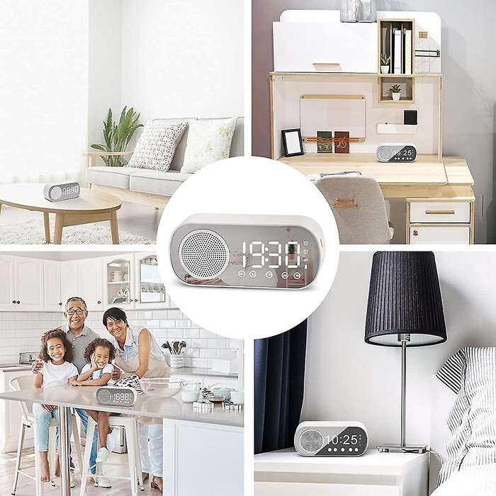 LED Digital Alarm Clock with FM Radio and Bluetooth Speaker, 3 Levels Brightness Diming Mode,Snooze