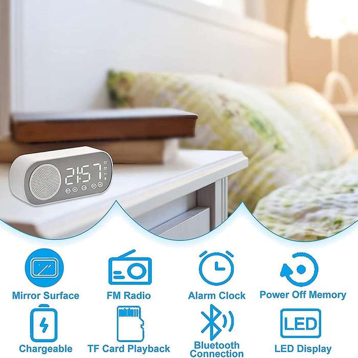 LED Digital Alarm Clock with FM Radio and Bluetooth Speaker, 3 Levels Brightness Diming Mode,Snooze