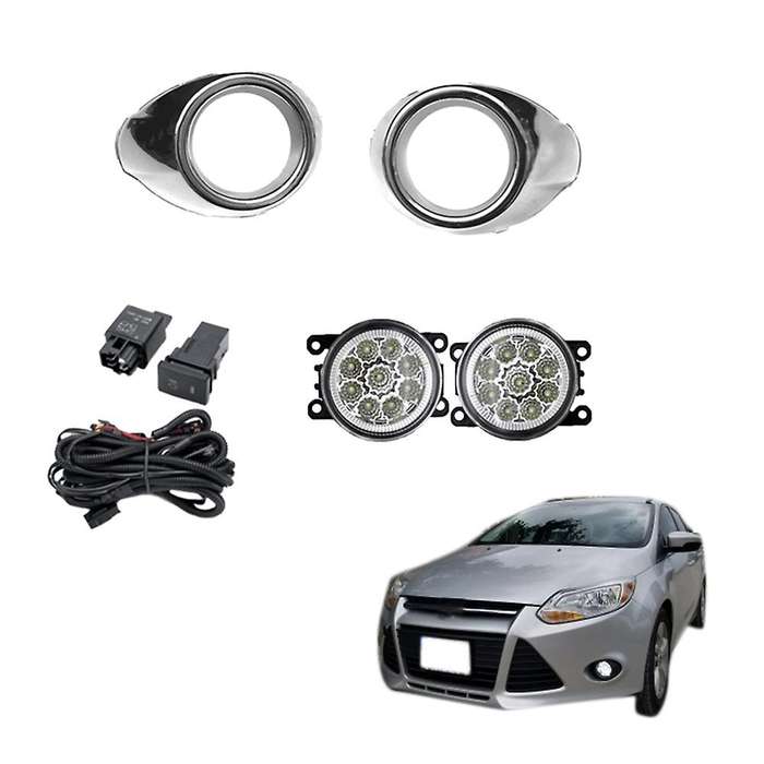 LED Fog Light Headlight Chrome Fog Lamp Cover Grill Bezel Switch Foglights Assembly for Focus MK3 20