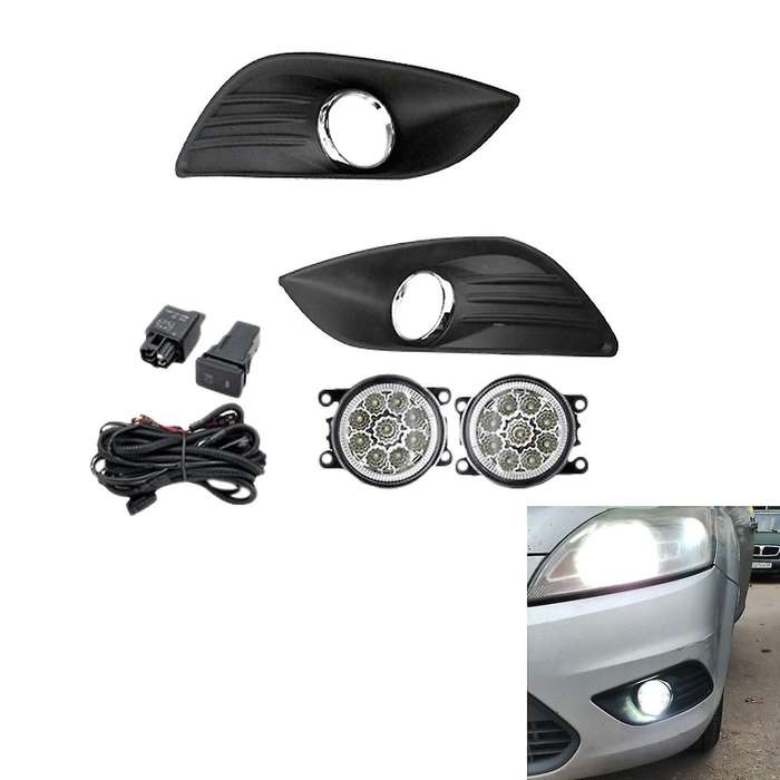 LED Fog Light Headlight Chrome Fog Lamp Cover Grill Bezel Switch Foglights Assembly for Focus MK2 20