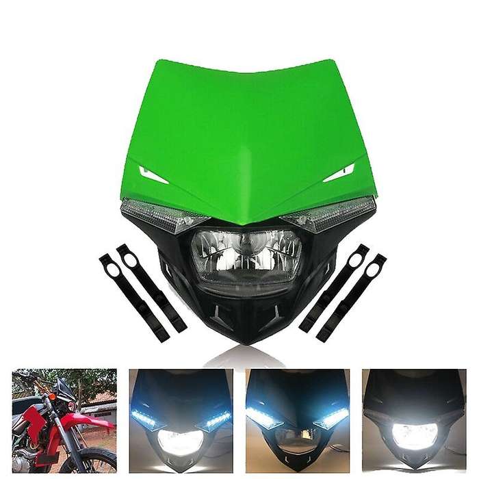 LED Headlight Universal Dirt Bike Fairing Green for KX