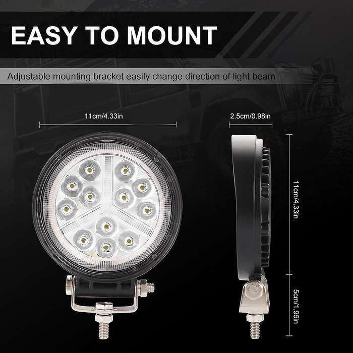 LED Light Bar 2PCS 4 Inch 168W Round Work Light Fog Lights Waterproof Truck Car Boat Motorcycle ATV