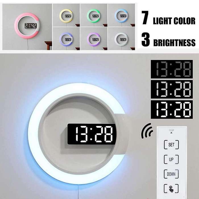 Led Mirror Hollow Wall Clock Multifunctional Clock Home Thermometer Digital Alarm for Decoration