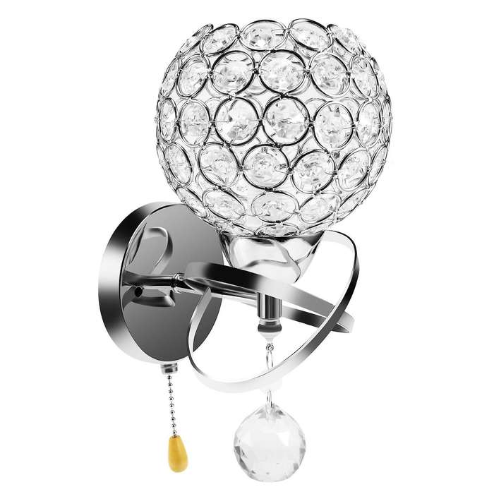 Led Modern Crystal Wall Lamp Sconce Light Bulb Bedroom Hallway Lighting Fixture, with On/off Pull S