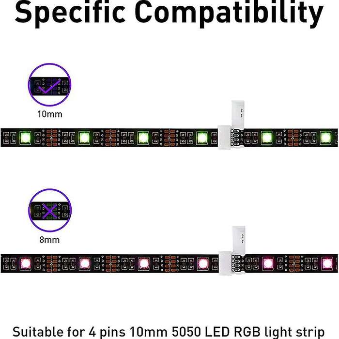 LED Strip Connector 4 Pin 10mm Solderless RGB Light Strip Connector for 5050 SMD - Gapless Connector