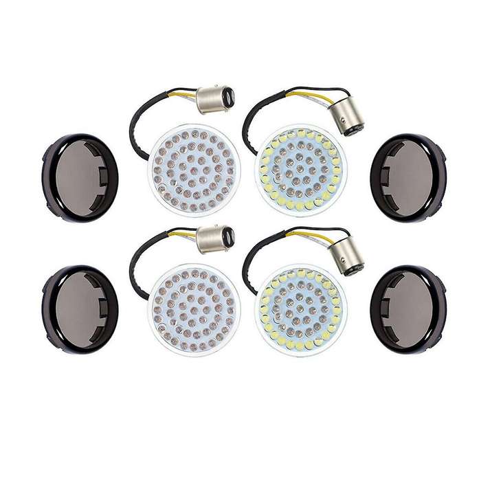 Led Turn Signals Bulbs, 2inch Front Rear Black-finish Lights Smoked Lenses Kit for Touring Softail