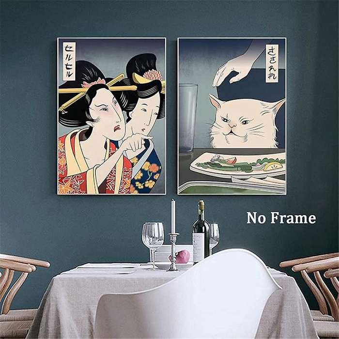 L-Funny Japanese Woman Yelling At , Canvas Painting Wall Art Poster Print for Home Decor