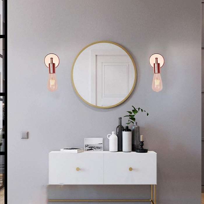 Light Bathroom Wall Sconce Set of 2 Vintage Industrial Wall Lamp Pole Battery Lights Indoor(Rose Gol